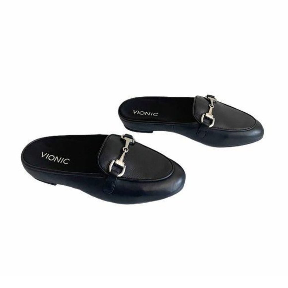 Vionic Snug Adeline Black Leather Loafer Mule Sz 5